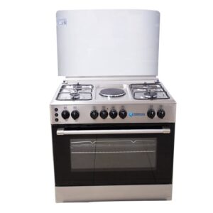 90x60cm Standing Cooker, 4 Gas 1 Elect Burners, High Grade S/Steel Top & Panel, Inox Body, Wide Finger Pot Stand, Oven & Grill, 2 Oven Lights, Oven Timer, Electric Ignite