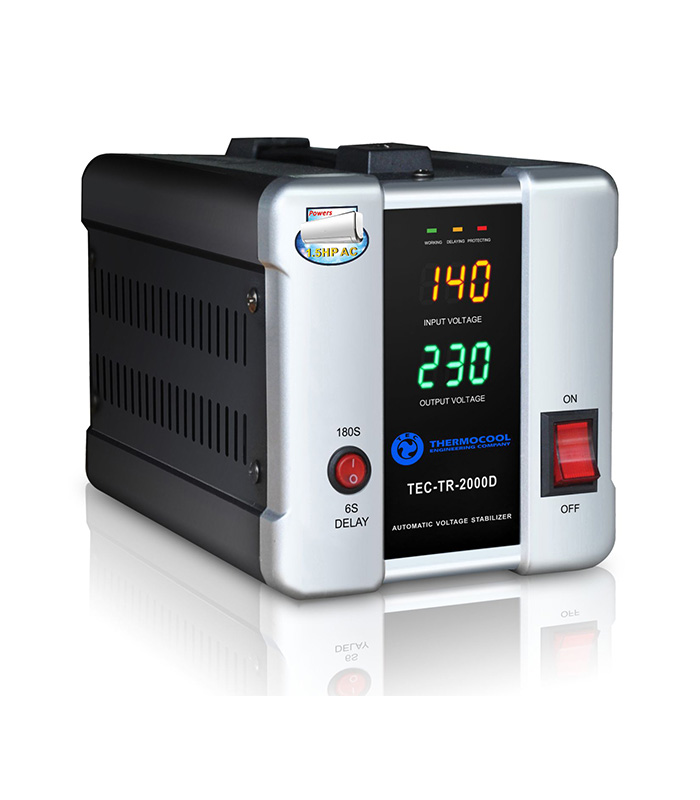 2000watts free standing Voltage Stabilizer, Digital Display. 6s or 180s delay start option. Wide input voltage range. Square transformer. Resettable overload switch and cooling fan. Recommended for medium and large freezers or refrigerators and all types of electronics home appliances