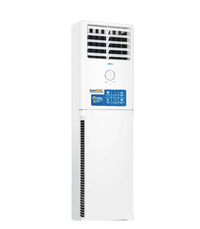2hp GenPAL Floor Standing Inverter Air Conditioner. Perfect for medium-to-large sized spaces,offering powerful yet energy efficient cooling. 70% elelctricity savings. Self-Cleaning Evaporator, ECO mode operation. Earth friendly R32 refrigerant. - Image 2